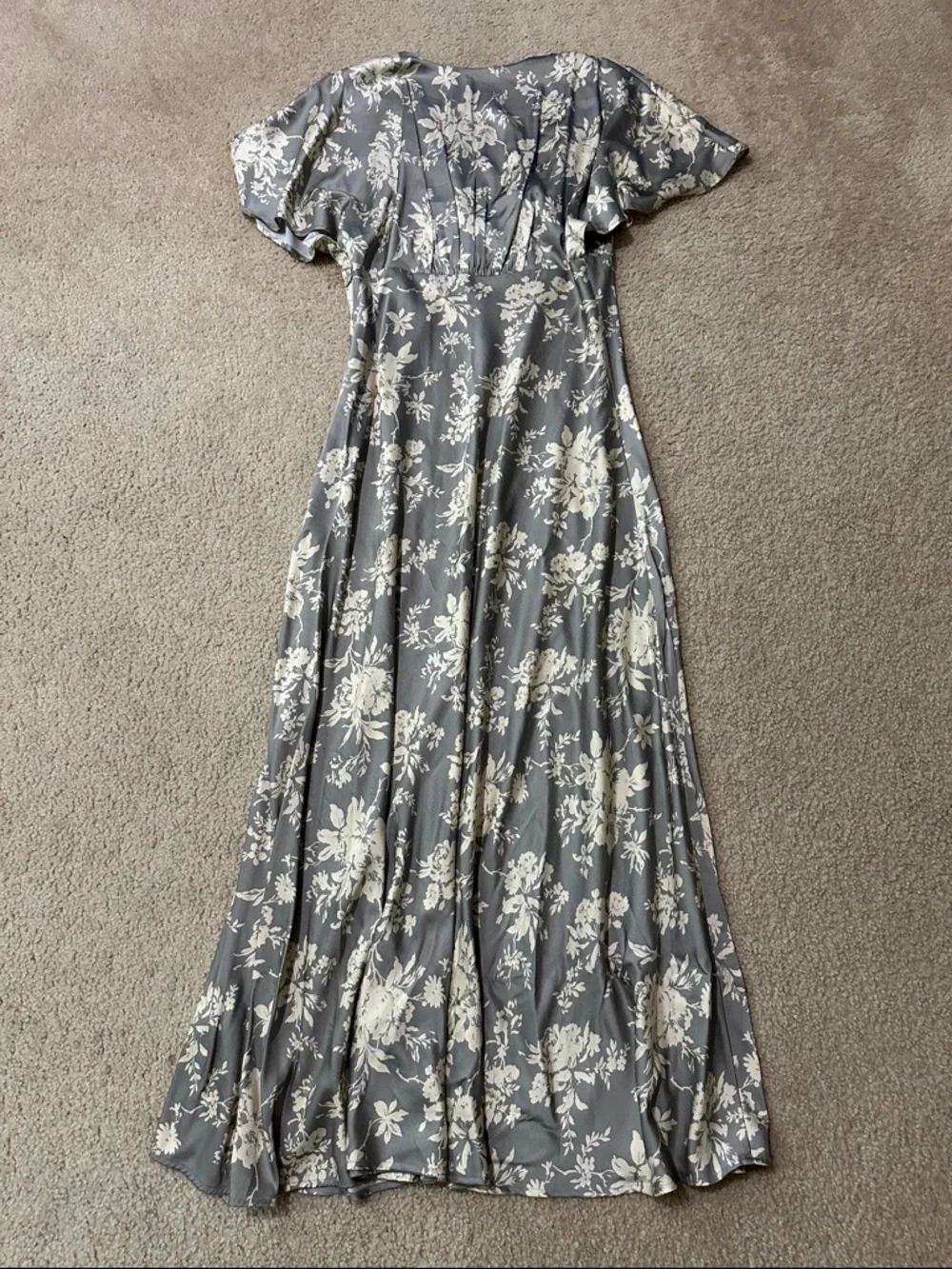 Abercrombie & Fitch Gray Satin Maxi Dress with Cream Floral Print